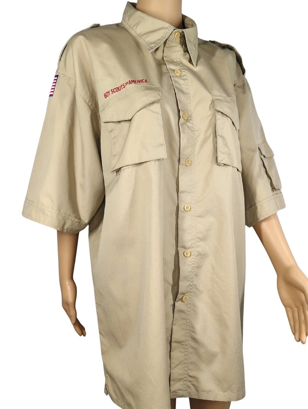Boy Scouts of America Brown Button Up Collar Uniform Shirt Size Adult X Large